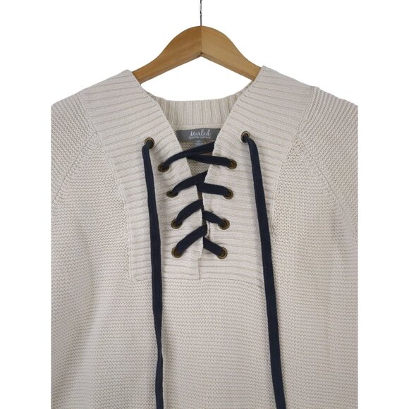 Marled Cropped Sweater Womens XS White Nautical Beachy Coastal Cotton - Picture 3 of 8